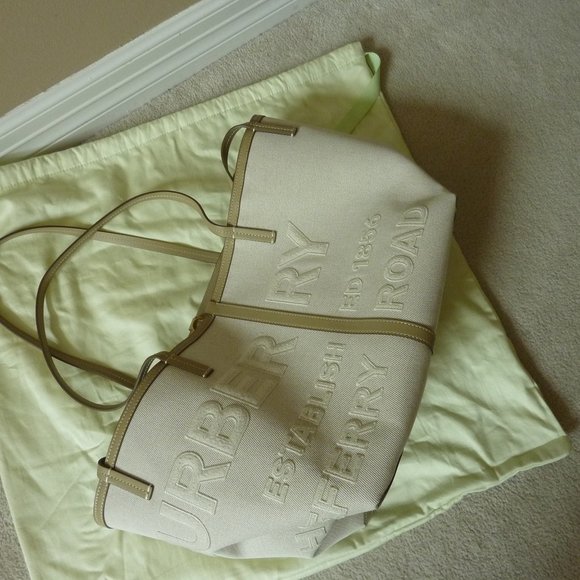 BURBERRY Mini Horseferry Linen Cotton Canvas Beach Tote - NEW - Picture 5 of 16